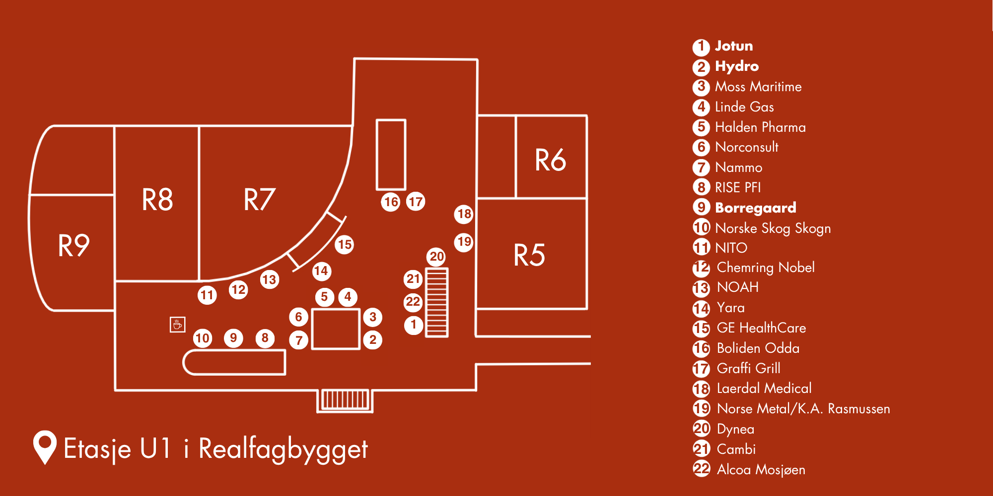 Map of the stands in Realfagsbygget, second day