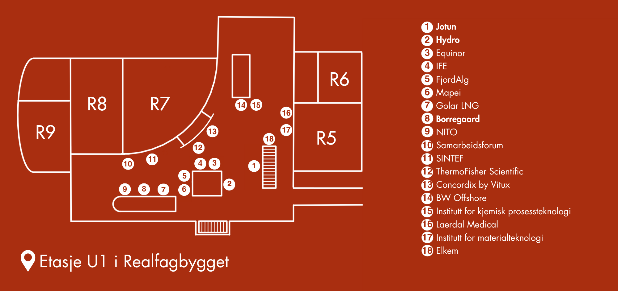 Map of the stands in Realfagsbygget, first day