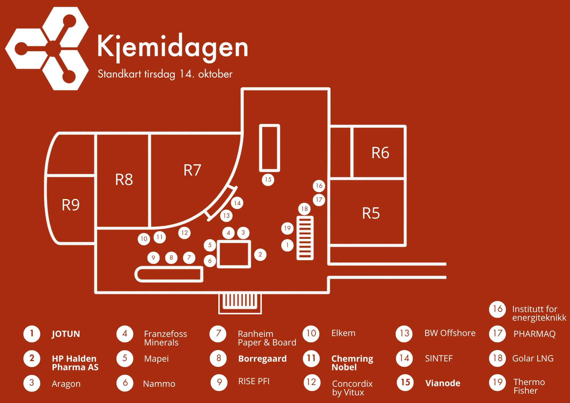 Map of the stands in Realfagsbygget, first day